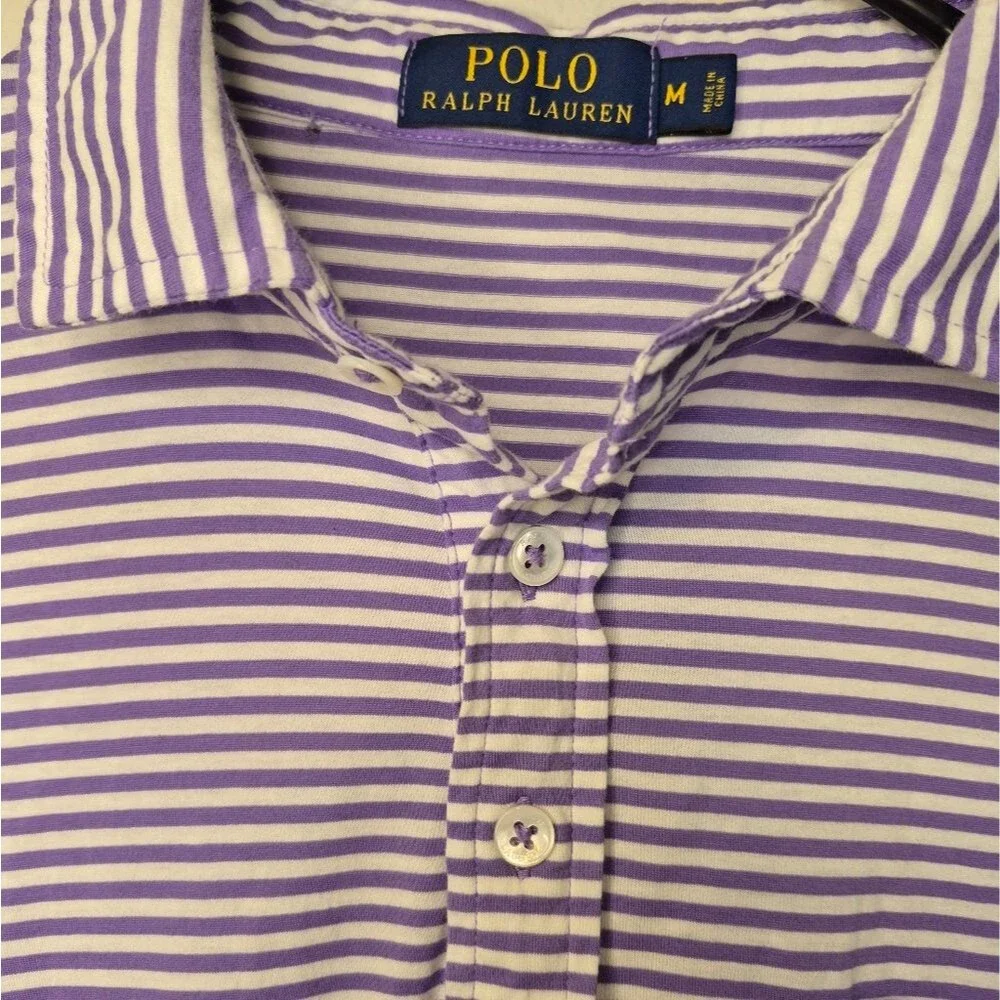 Polo by Ralph Lauren Men's Shirt in Purple and White Stripes Size Medium